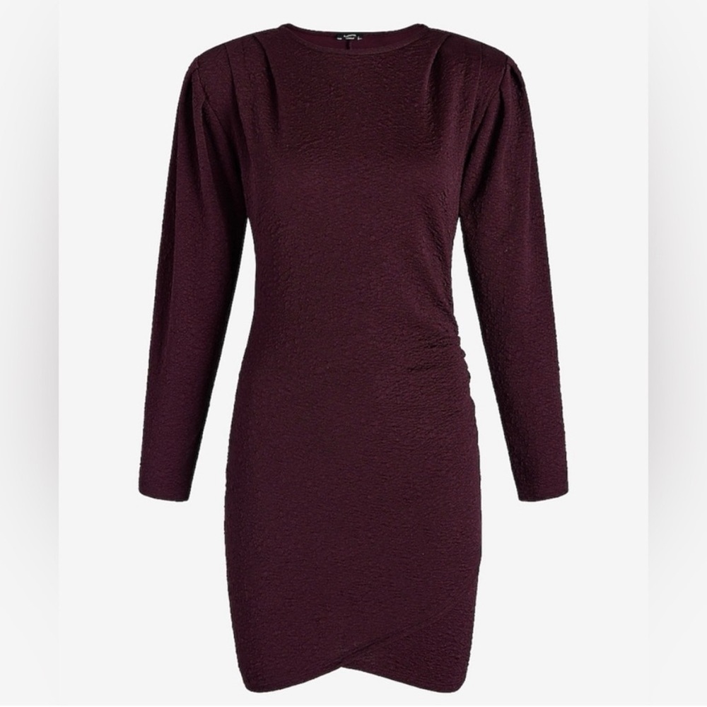 Vintage Express Textured Padded Shoulder Ruched Elegant Mini Sheath Dress size L - Picture 5 of 7